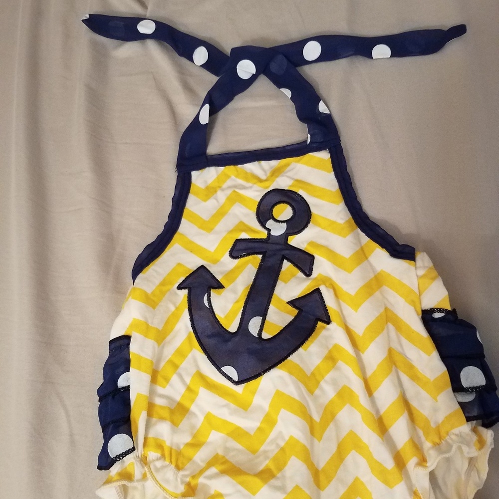 Yellow Chevron & Navy sunsuit